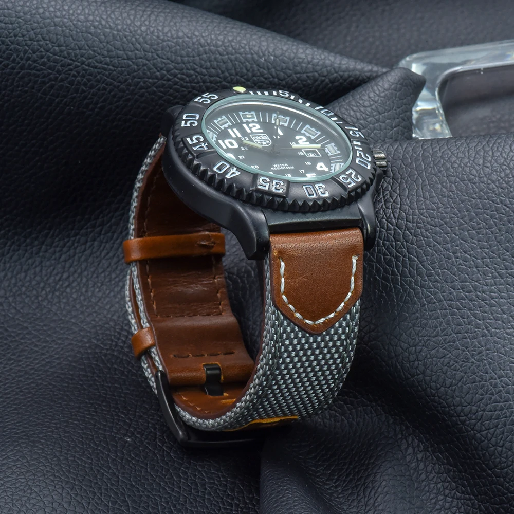 

Vintage Nylon Leather Strap 20mm 22mm Quick Release Spring Bars Watchband with Black Buckle for Seiko/Omega/Samsung/Huawei Watch