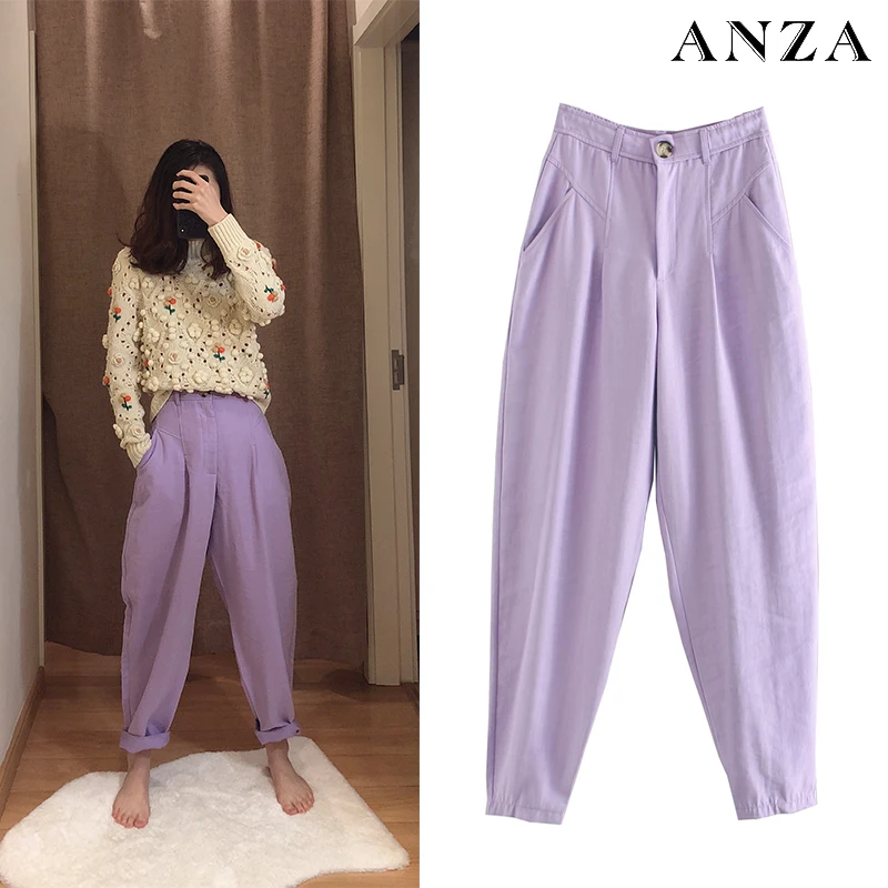 Женские Длинные шаровары Za повседневные фиолетовые однотонные брюки