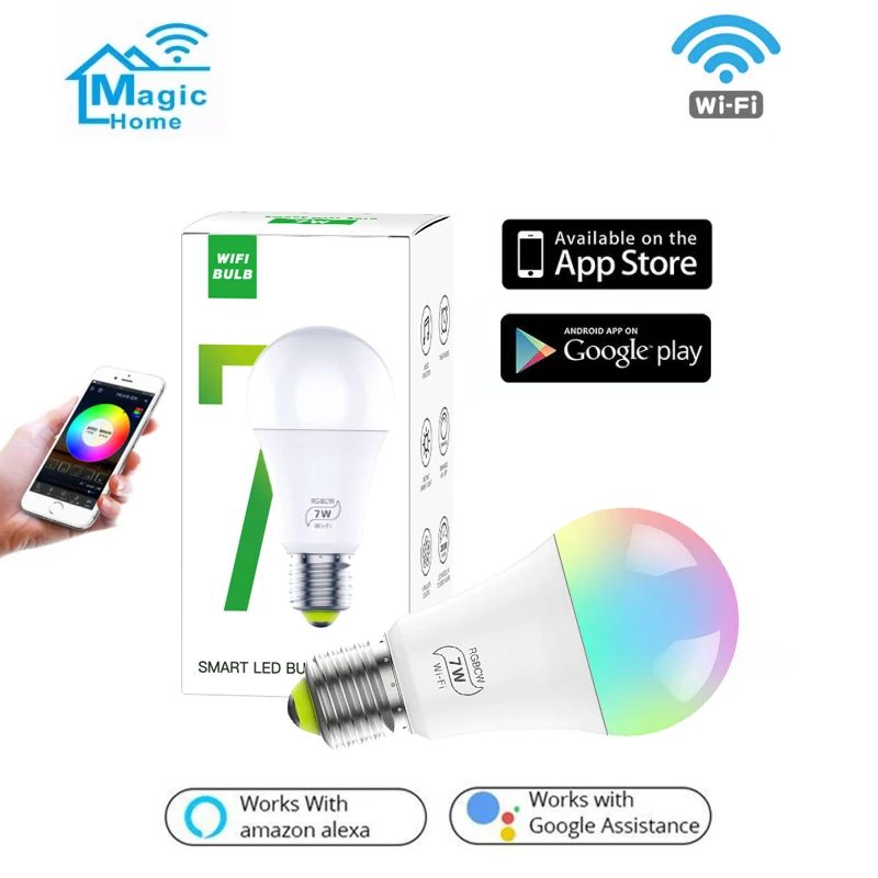 

Умная лампа с Wi-Fi, 7 Вт, CW, светодиодная лампа с голосовым управлением, цветная сменная светодиодная лампа, светодиодные лампы для украшения д...