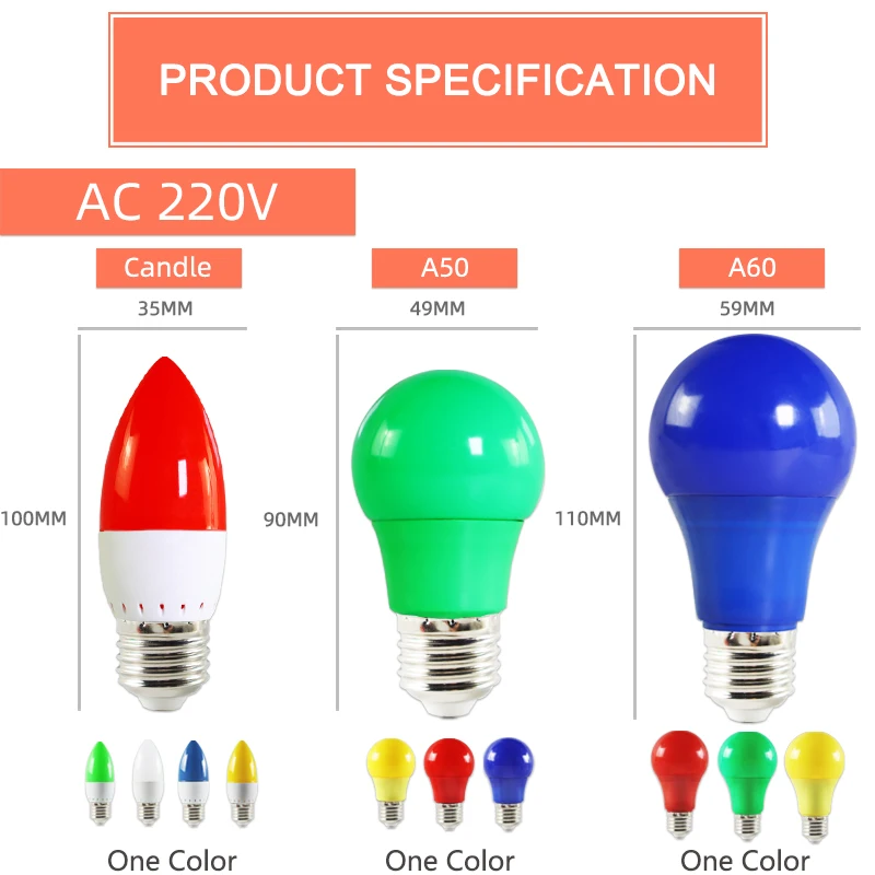 Светодиодная лампа E27 E14 3 вт 5 7 RGB светодиодная свеча A60 A50 G45 C35 цветная SMD 2835 220 в