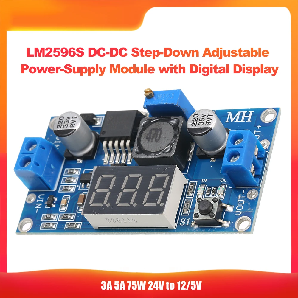 3A 5A 75W 24V to 12/5V LM2596S DC Step Down Регулируемый Модуль питания LM2596 регулятор напряжения с