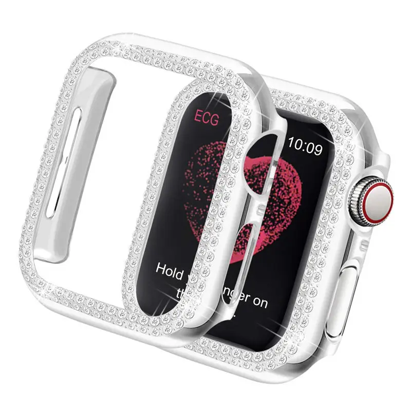 silver Бампер для Apple watch, чехол для Apple watch 5, 4, 44 мм, 40 мм, 42 мм, 38 мм, двойной Алмазный защитный чехол iWatch 3, 2, 1, аксессуары 44 - Цвет: silver