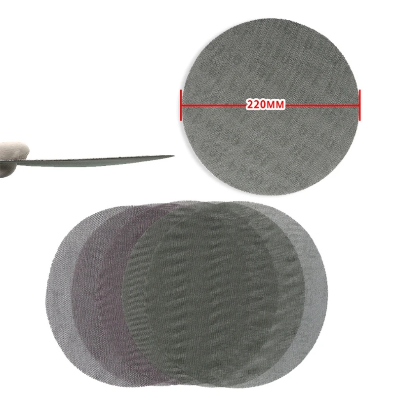

7XEA 10x 9in 220mm Mesh Dust-free Anti-blocking Hook&loop Sanding Discs Round Abrasive Sandpaper 80-320 Grit Grinding Paper