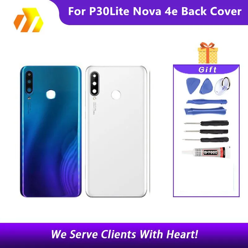 

For Huawei P30 Lite Back Battery Cover Nova 4e Rear Glass Door Panel Case For Huawei P30 Lite Battery Cover+Camera Lens Replace