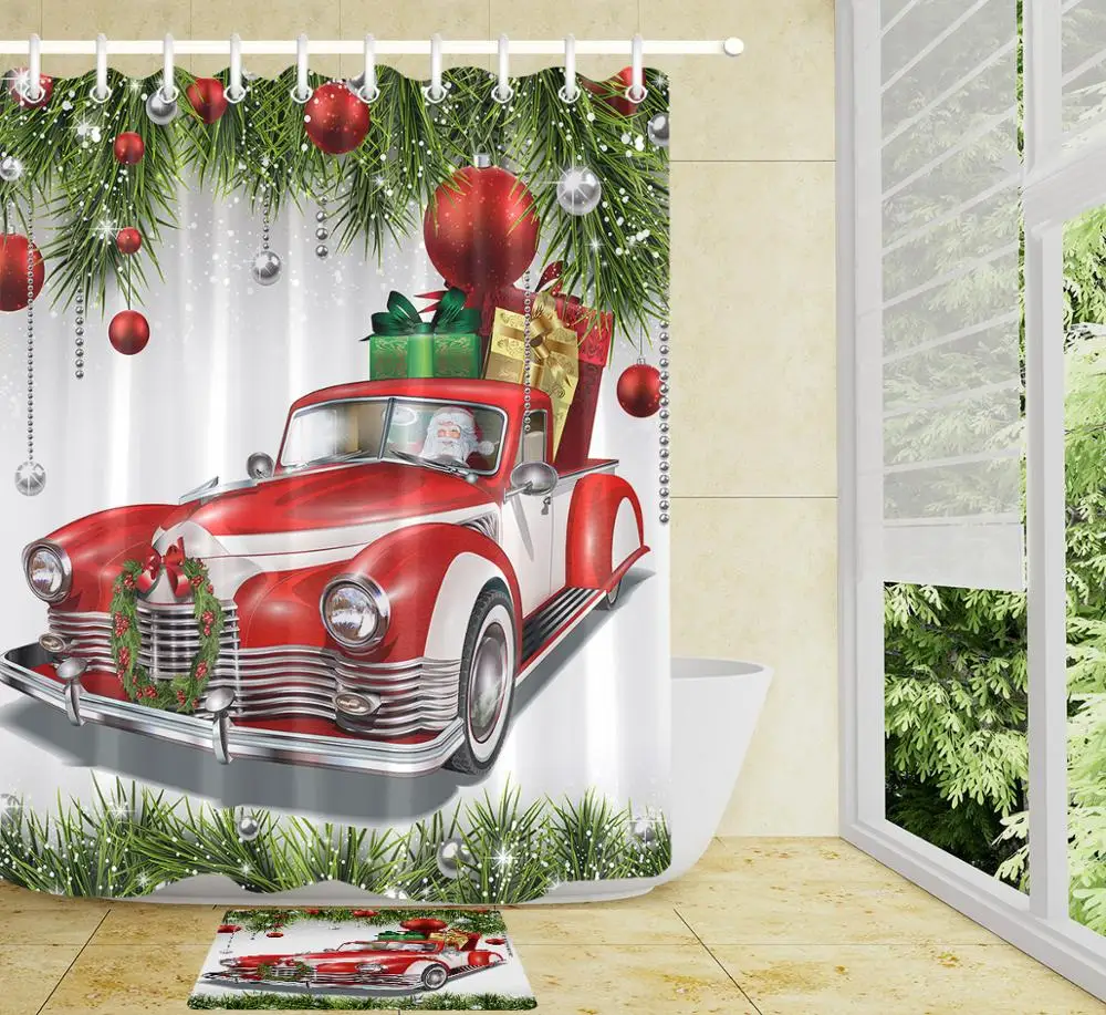 Винтажный Красный пикап Рождественская занавеска для душа в ванную комнату