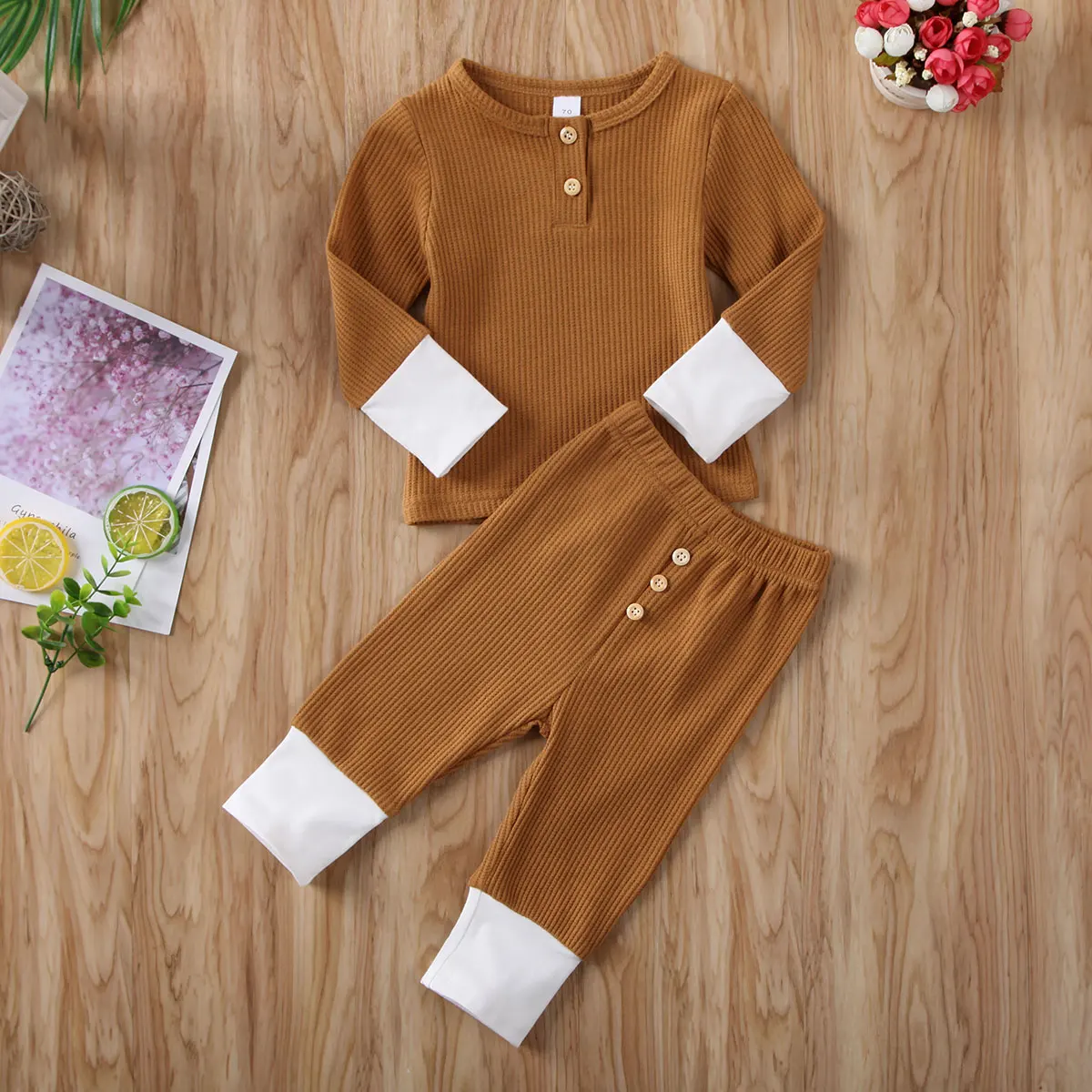 Детская трикотажная футболка с длинным рукавом и леггинсы в рубчик | одежда обувь