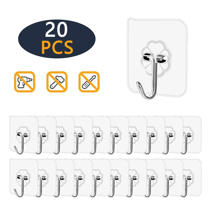 

20Pcs transparent strong seamless hook self-adhesive door wall suction heavy-duty rack suction cup kitchen bathroom accessories