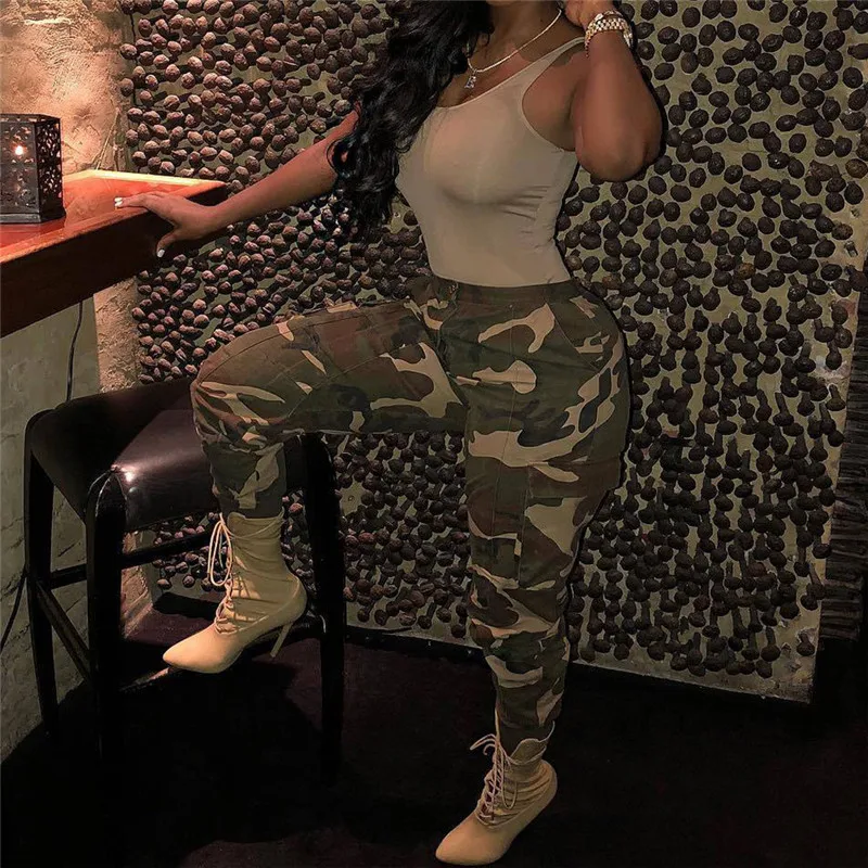 Брюки с высокой талией камуфляжные свободные джоггеры женские шаровары штаны
