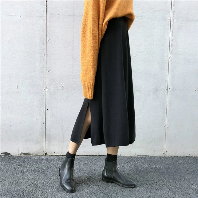 Новинка 2019 осенне-зимняя женская плиссированная юбка с разрезом элегантная