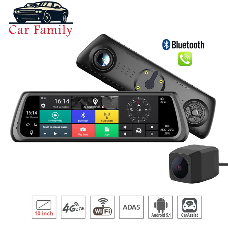 4G Android 5,1 Автомобильный видеорегистратор gps навигатор Dash камера 1" Dash Cam ADAS Bluetooth Wifi удаленный монитор двойной объектив видео рекордер