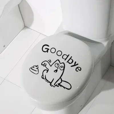 

DIY Bathroom Decor Goodbye Shit Cat Cartoon Toilet Logo Funny Personality Wall Stickers Wall Papers Home Decor Posters Wall Art