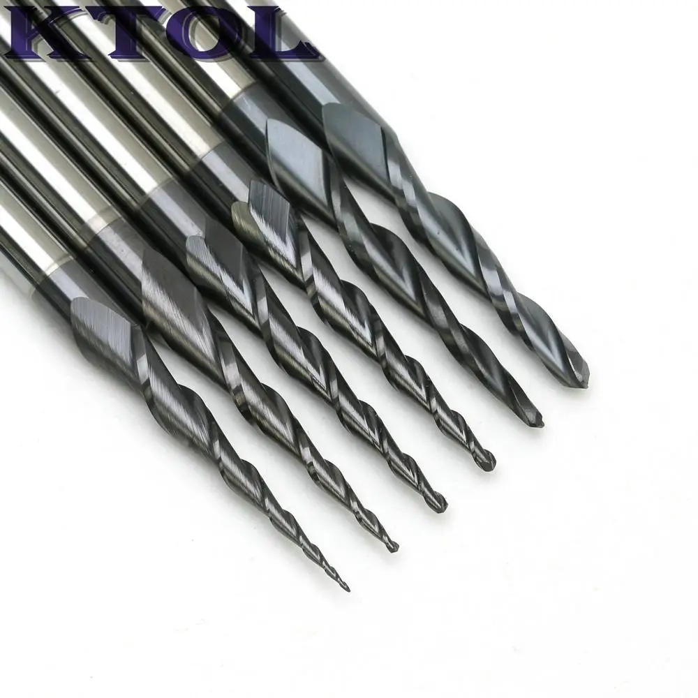 Индивидуальные 5 шт. R1.0 HRC55 конусные шариковые носовые фрезы карбидные из