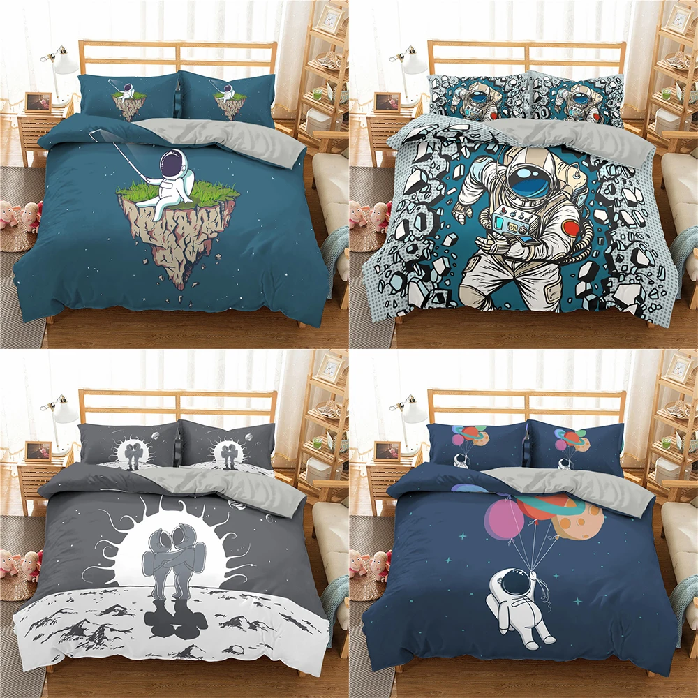 

New Astronaut Space Bedding Sets Cartoon Duvet Cover Set Pillowcase Comforter Bedding Set Home Textile King Queen Size