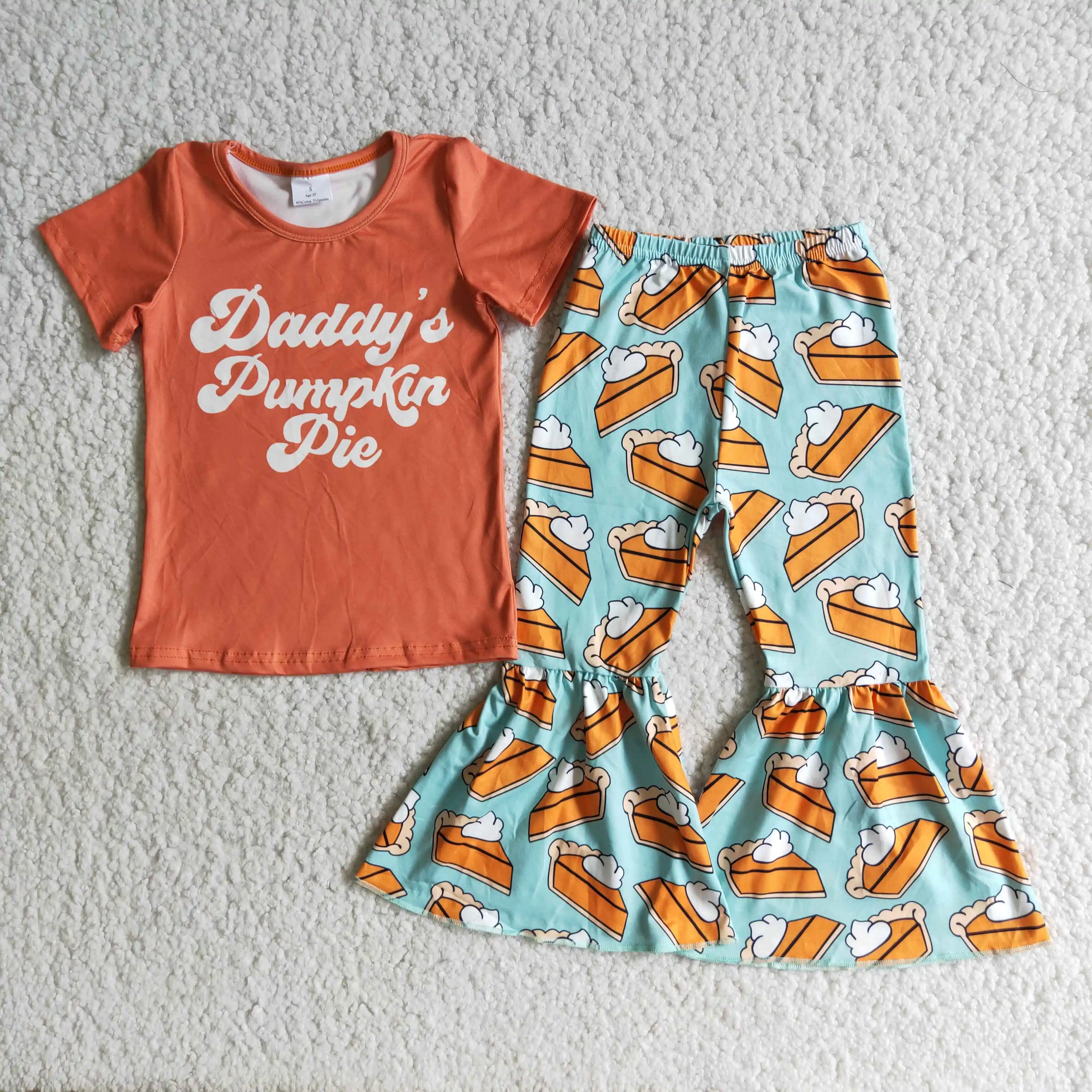 New arrival orange tee shirt sister suit pumpkin clothes family cute kids clothes set family matching outfits letter print set