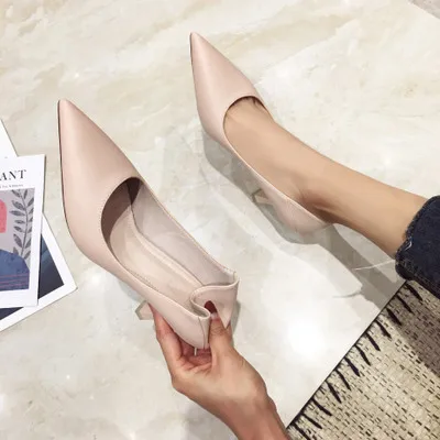 

French High Heels Women's Autumn And Winter Pointed Toe Fashion Single Shoes 5.5 Heel 7.5 Heel Plus Velvet To Keep Warm