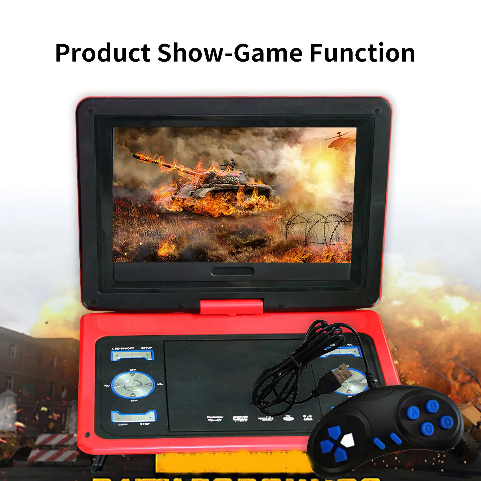 

35.5cm/13.9in TV Home Car DVD Player Portable HD VCD CD MP3 HD DVD Player USB Portable Cable Game 16:9 Rotate LCD Sn