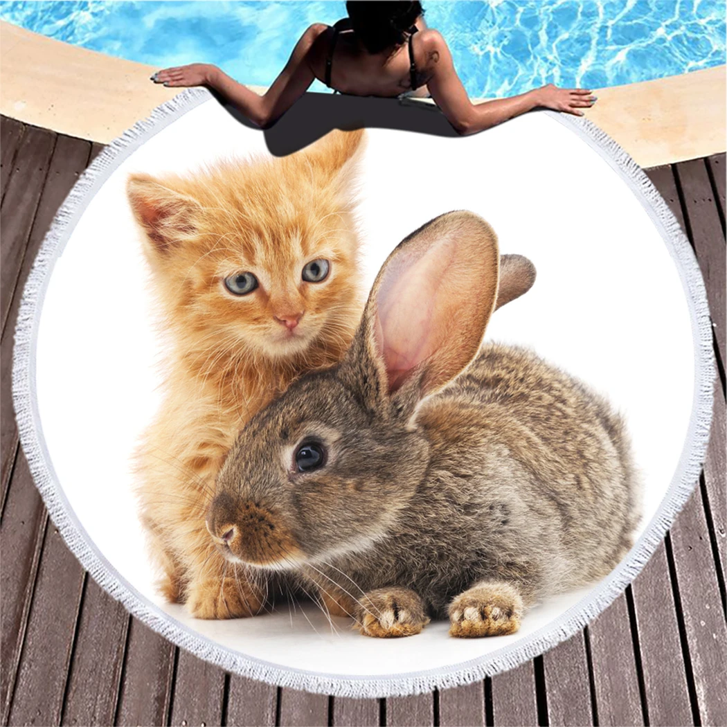 Круглое пляжное полотенце Kitty And Bunny подарок на пасхальную ферму из микрофибры с