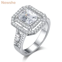 newshe solid 925 sterling silver wedding engagement ring for women halo emerald cut aaaaa zircons bridals jewelry br1096