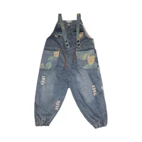 denim cropped overalls womens spring and autumn new retro printing personality pocket holes loose large size jumpsuit