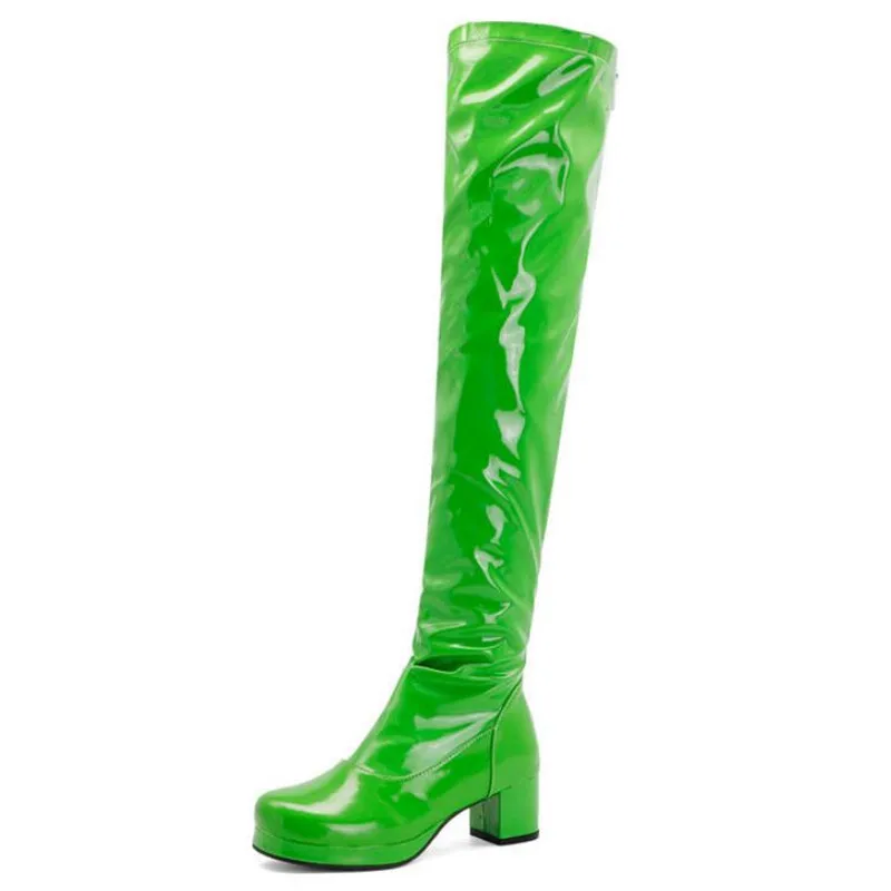 

Black+White Over The Knee Boots For Women Stretch Patent Leather Thigh High Sexy Woman Shoes Long Bota Feminina zapatos de mujer