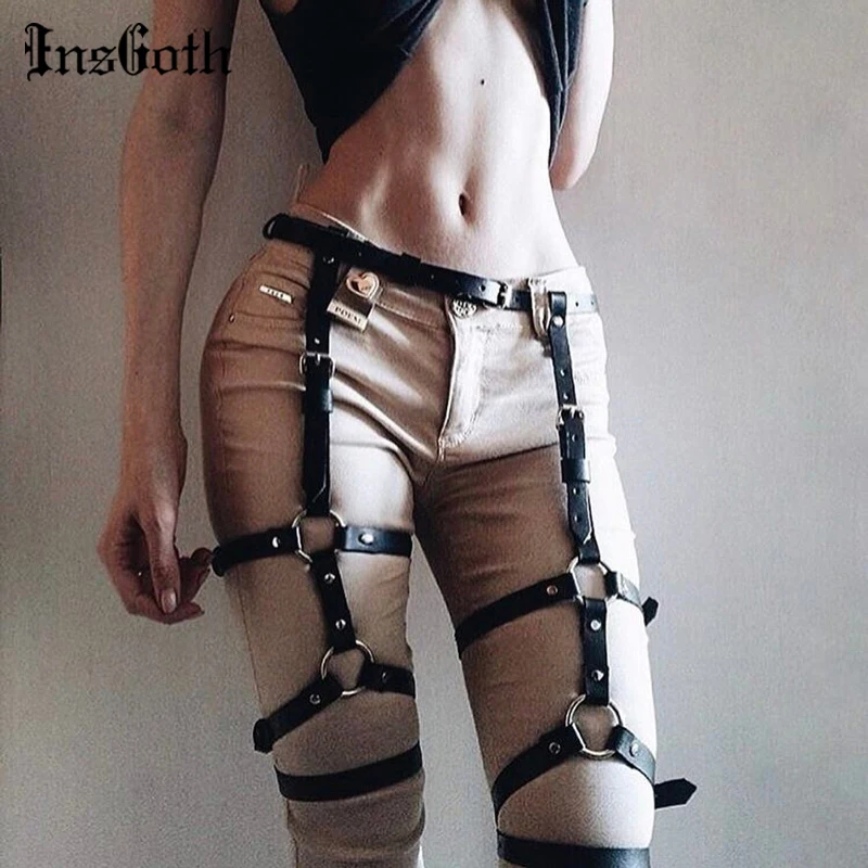 Пояс для чулок InsGoth женский кожаный эластичный пояс в клетку готический