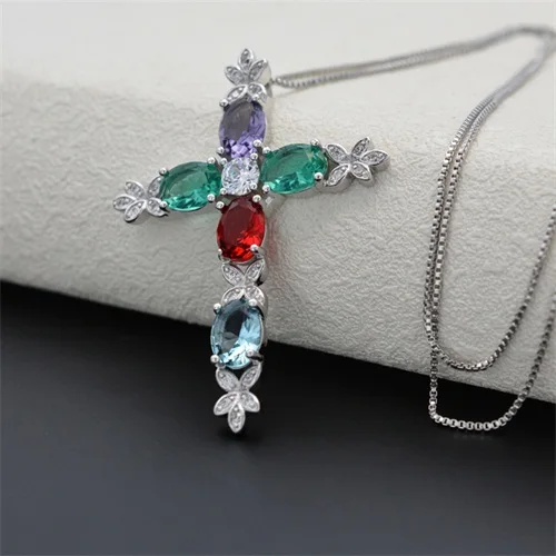Platinum Plated Горячая Новинка 3 цвета медный крест кулон ожерелье набор в AAA кубического циркония модное ожерелье s для женщин ювелирные изделия - Окраска металла: Platinum Plated