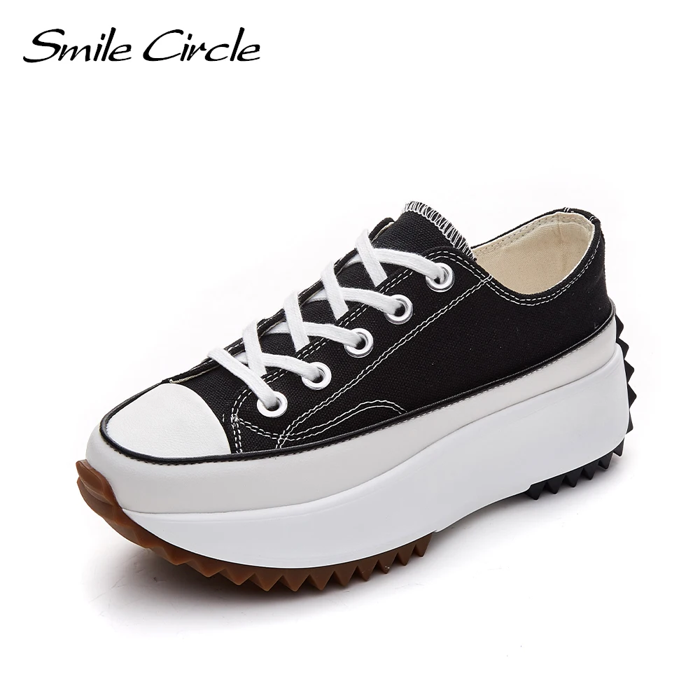 

Женские парусиновые кроссовки Smile Circle; Обувь на плоской платформе; Модные Повседневные кроссовки на толстой подошве с круглым носком; Женск...