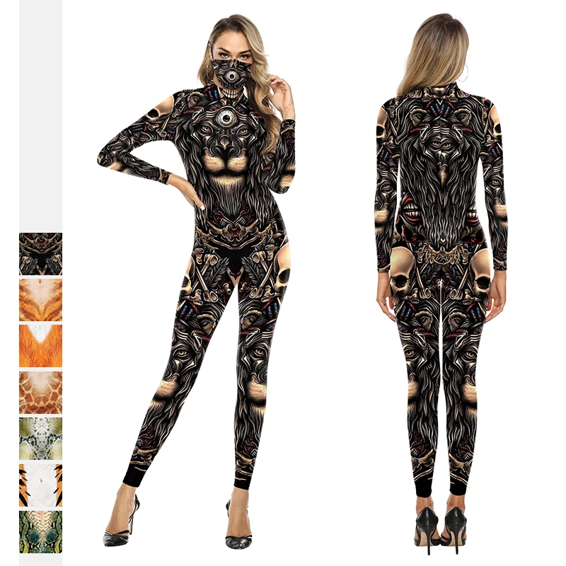 

Skull Printed Jumpsuits Halloween Cosplay Costume Fashion Sexy Bodysuit Festival Carnival Outfits for Women Long Sleeve