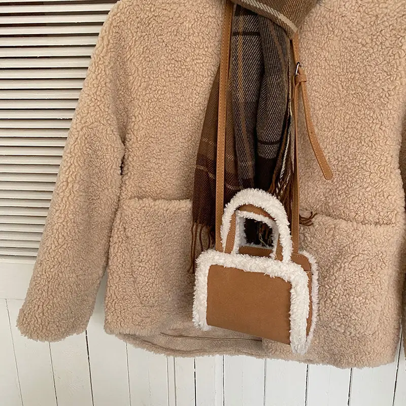 Осенне-зимняя сумка из овечьей шерсти роскошная женская сумка-тоут с логотипом TF