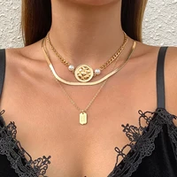 punk layered chain with coin pendant necklace for women 2022 fashion pearl choker necklace set trendy jewelry for neck girl gift