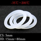 Уплотнительное кольцо VMQ, 10 шт., уплотнительная прокладка, толщина CS, 5 мм, внешний диаметр 15  80 мм, изолированная силиконовая резина, водонепроницаемая шайба круглой формы, белая Нетоксичная