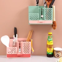 wall mounted chopsticks cage household items plastic containers shelf hooks drain rack storage box kitchen tableware organizer