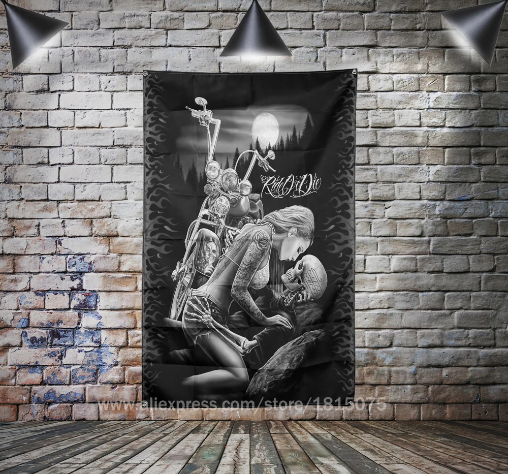 Баннер с татуировкой в виде черепа флаг байкера баннер сексуальной женщины