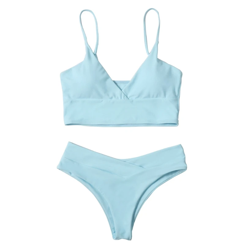 

Women Sexy 2pcs Bikini Set V-Neck Push Up Swimsuit High Waist Solid Bathing Suit K3NC