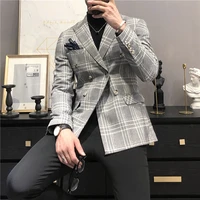 2021 fashion new mens casual boutique business plaid jacket double breasted dress formal suit jacket blazers coatsman suit 3xl