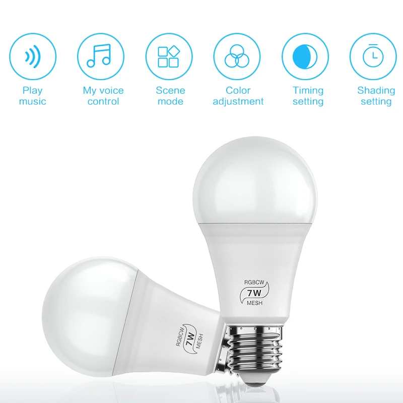 1/3/4/10 шт. смарт-лампы в виде Беспроводной Bluetooth 4,2/WI-FI вариант версия E27 лампы для домашнего освещения 7 Вт RGB+ CW+ WW холодный+ теплый свет с регулируемой яркостью