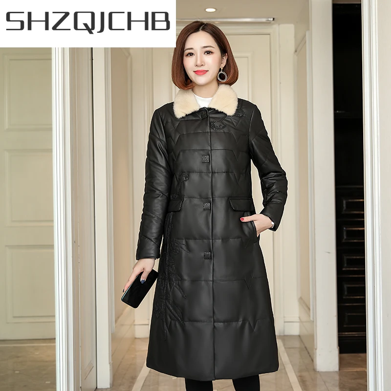 

SHZQ 100% натуральная овчина пальто женская зимняя куртка из натурального меха норки на утином пуху кожаная женская пуховая куртка из натураль...