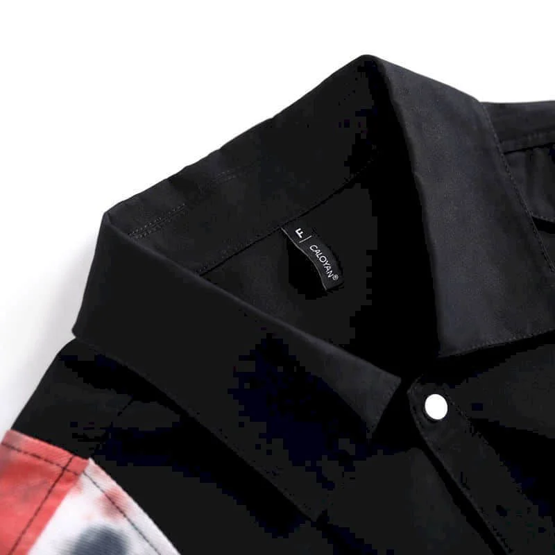 

Loose Tie-dye Stitching Asymmetric Long-sleeved Shirt Jacket Female Design Niche College Style Couple Top Shirts Tops for Women