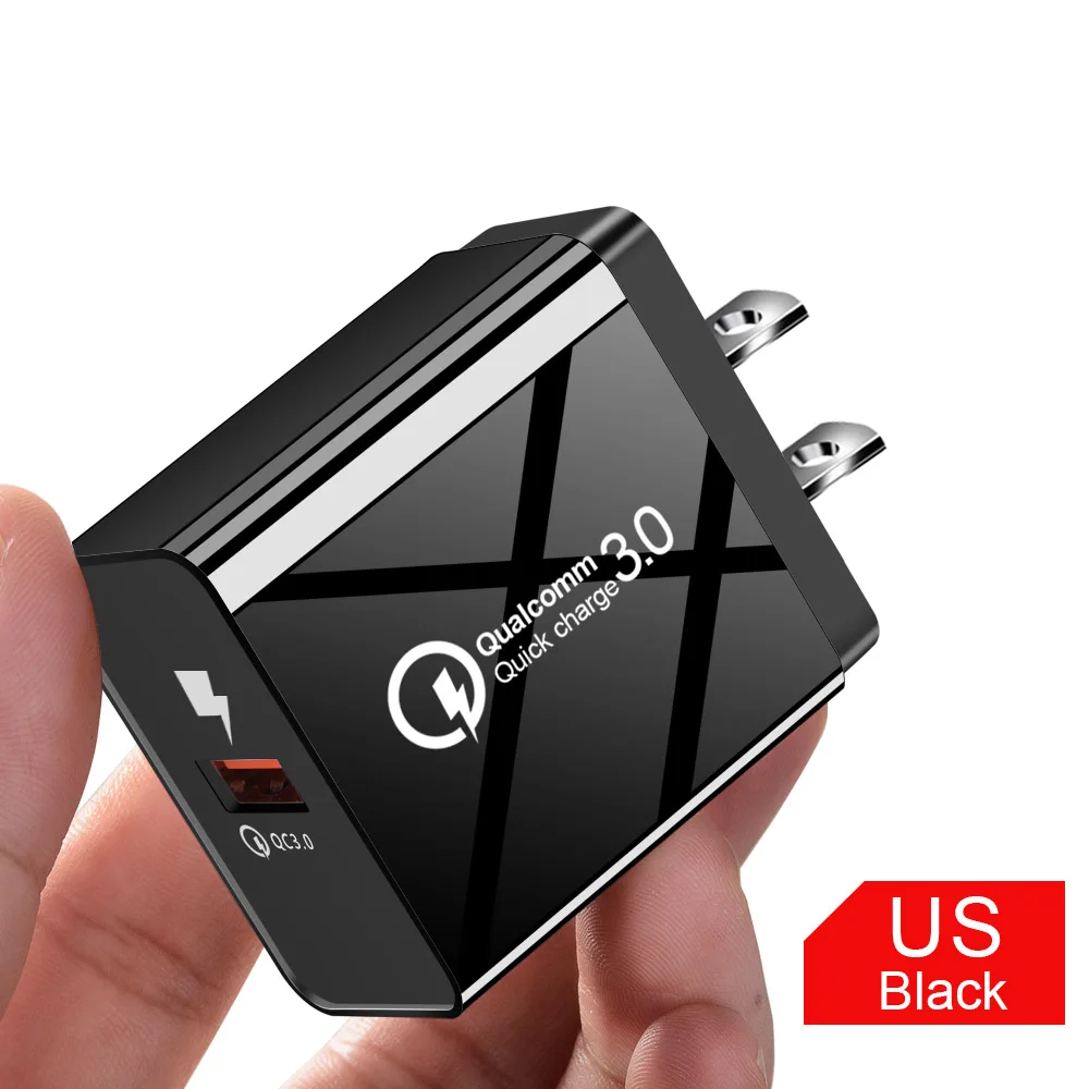 US Black Rexxar USB Charger Quick Charge 3.0 Universal mobile phone charger Wall USB Charger US EU Adapter for iPhone Samsung Xiaom QC3.0 - Plug Type: US Black