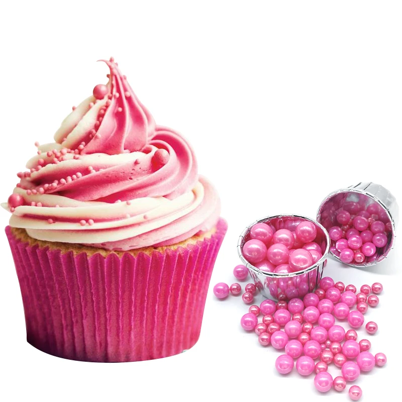 Съедобные розовые бусины 15 г жемчужный сахарный шар фотоблестящий розовый для