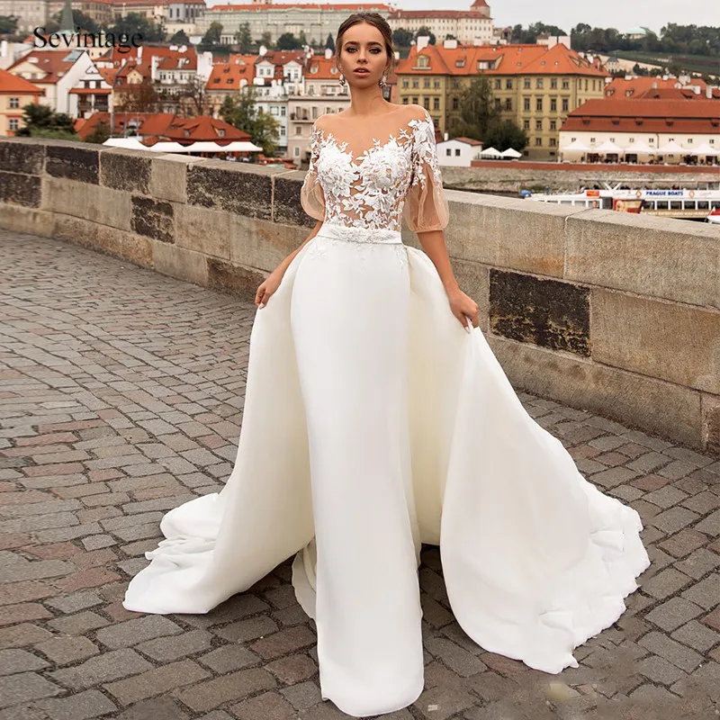 Sevintage Meimaid свадебное платье из 2 частей Boho летние пляжные Сатиновые Свадебные
