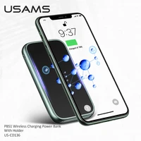 usams wireless charging power bank with holder type c micro external battery charger powerbank for iphone huawei mate 30 xiaomi