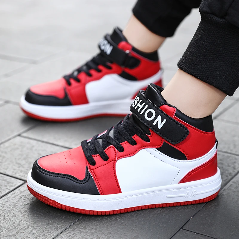 

Designer Children Boys Flats Sneakers High Top Red Blue Kid Running Sneakers Outdoor Comfortable Leather Leisure Sport Shoes Boy