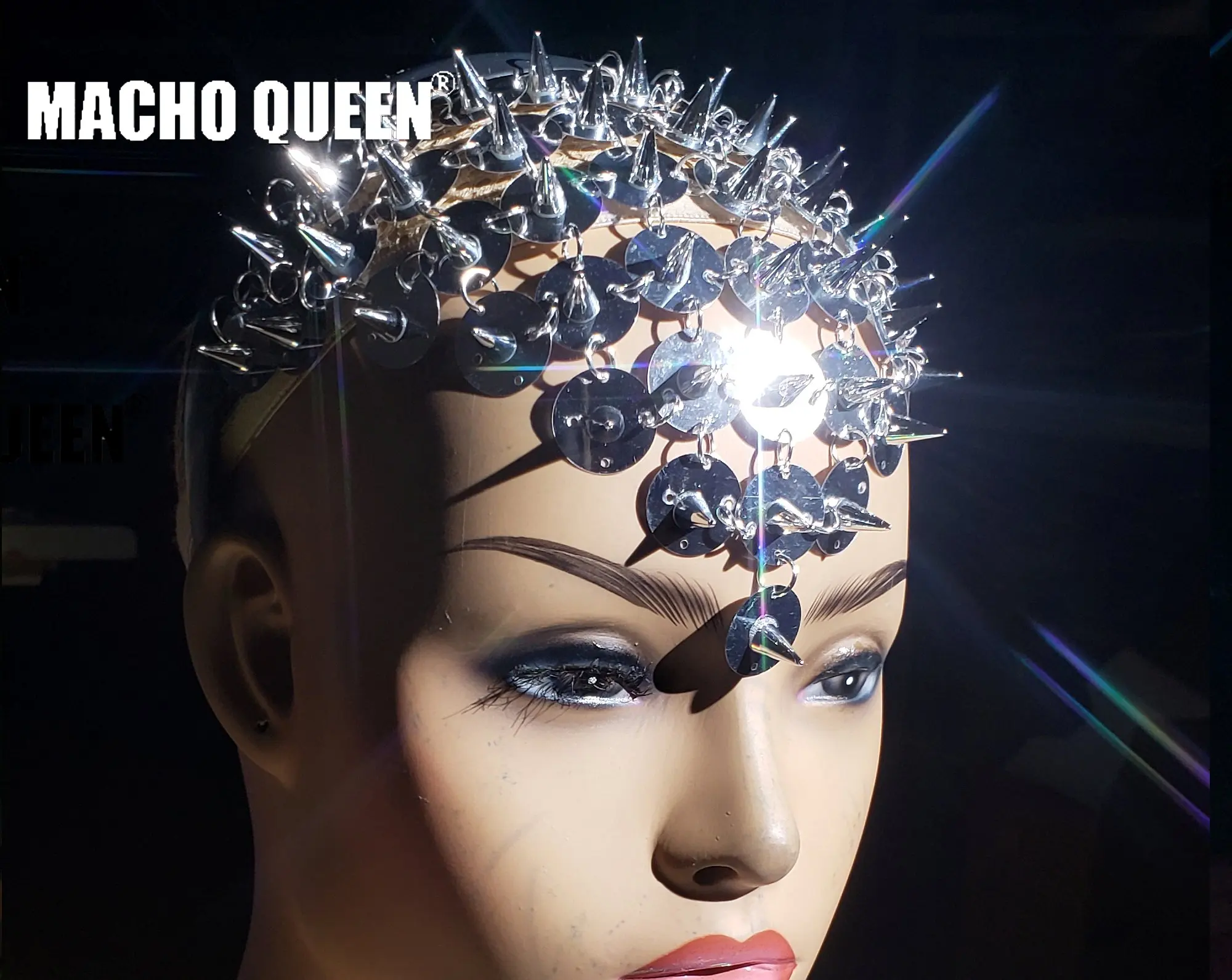 Головной убор в стиле горящий человек модный костюм с зеркальными шипами для