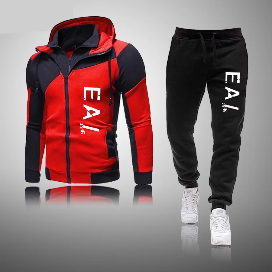 

2021 Brand Zipper Cardigan Hoodies Men Sets Fashion Hooded Sweatshirts Autumn Sportswear Long Sleeve Slim Warm Tracksuit Jacket