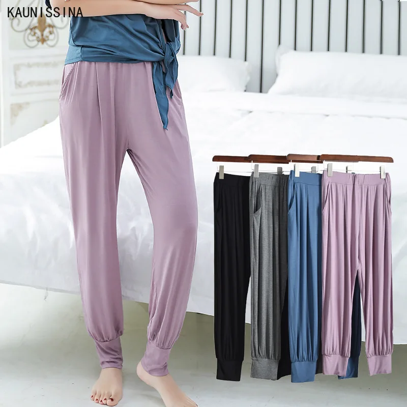 

Women Casual Loose Sleep Bottoms Pajamas Pants Nightwear Modal Elastic Waist Solid Harem Pants Soft Sleepwear Female Homewear