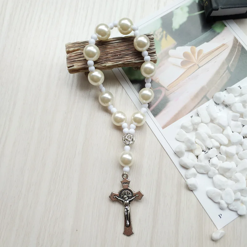 QIGO новый искусственный жемчуг эластичный крест четки браслет Религиозные