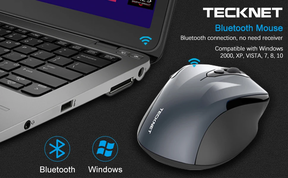 TeckNet Беспроводной Bluetooth Мышь 800/1200/1600/2000/2600 Точек на дюйм Беспроводной Мышь Bluetooth для ноутбука для малышей 24 месяцев Срок службы батареи