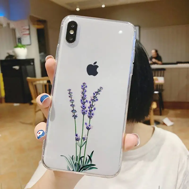 

Simple Lavender Purple Flowers Phone Case Transparent for iPhone 6 7 8 11 12 s mini pro X XS XR MAX Plus