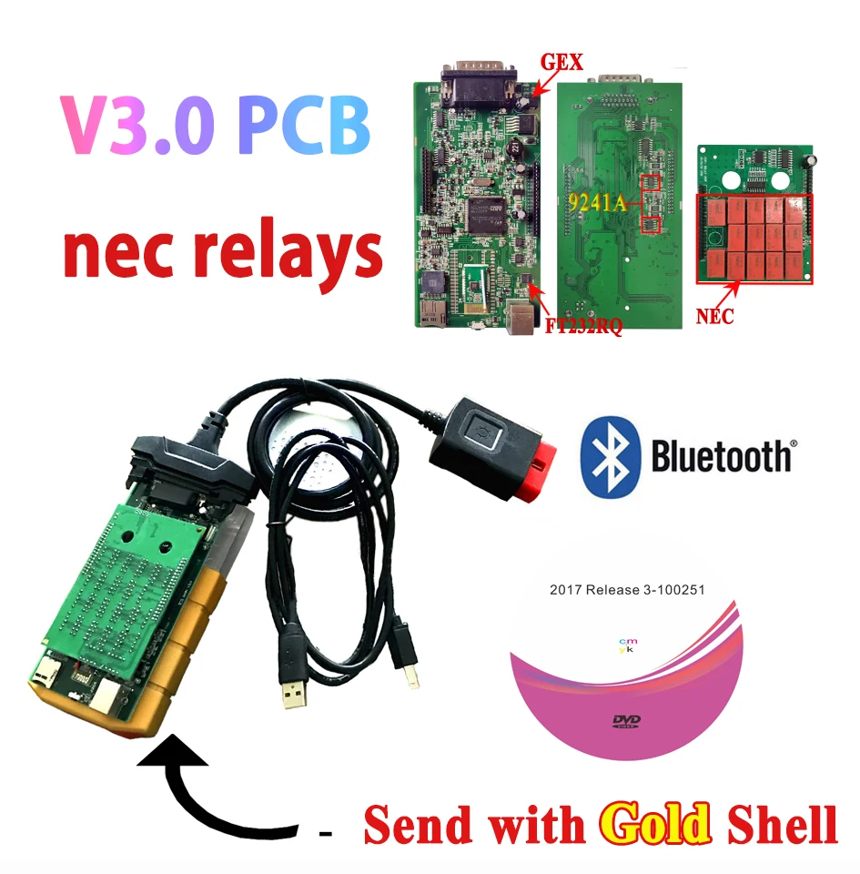 Новинка 2017.R3 генератор ключей! Новый чип vci vd ds150e cdp 3 0 nec Реле 9241 с bluetooth для
